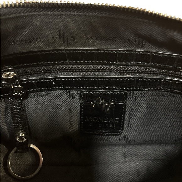 Vintage, Monsac Original, Black Leather, Faux Croc Handbag, Mint Condition, - Picture 5 of 7